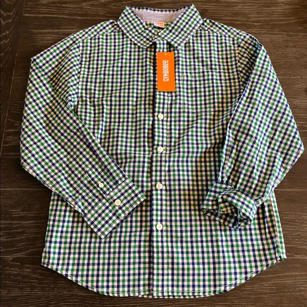 Gymboree Button Up Plaid Shirt New! NWT Blue Green